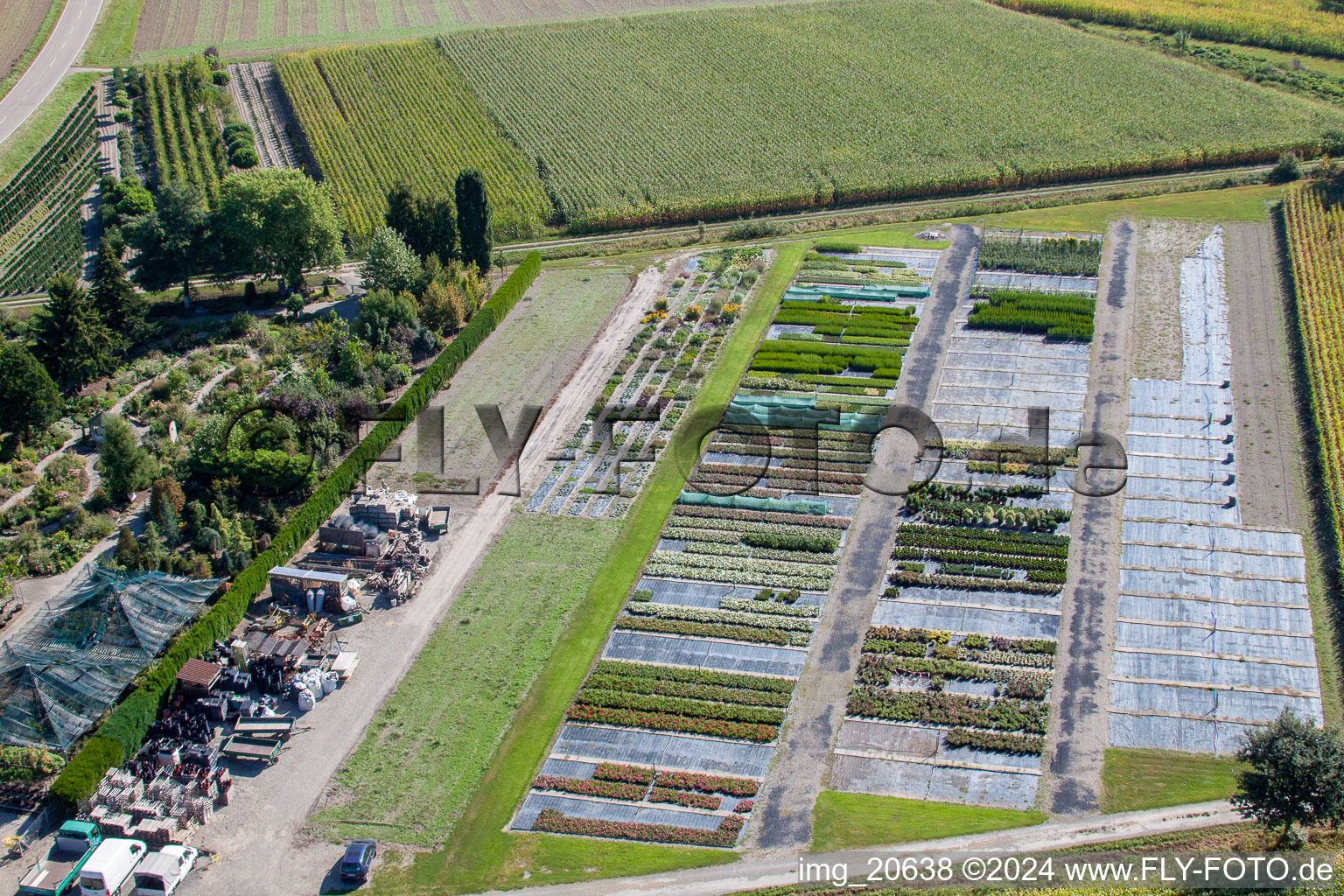 Garden Times Black in the district Bodersweier in Kehl in the state Baden-Wuerttemberg, Germany seen from above