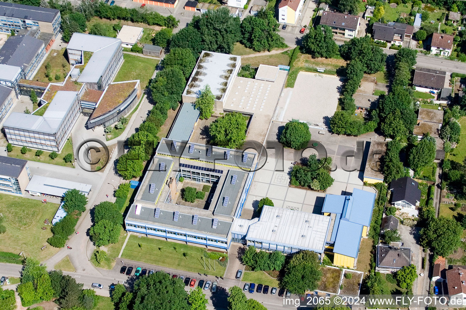 Aerial view of School Center in Kandel in the state Rhineland-Palatinate, Germany