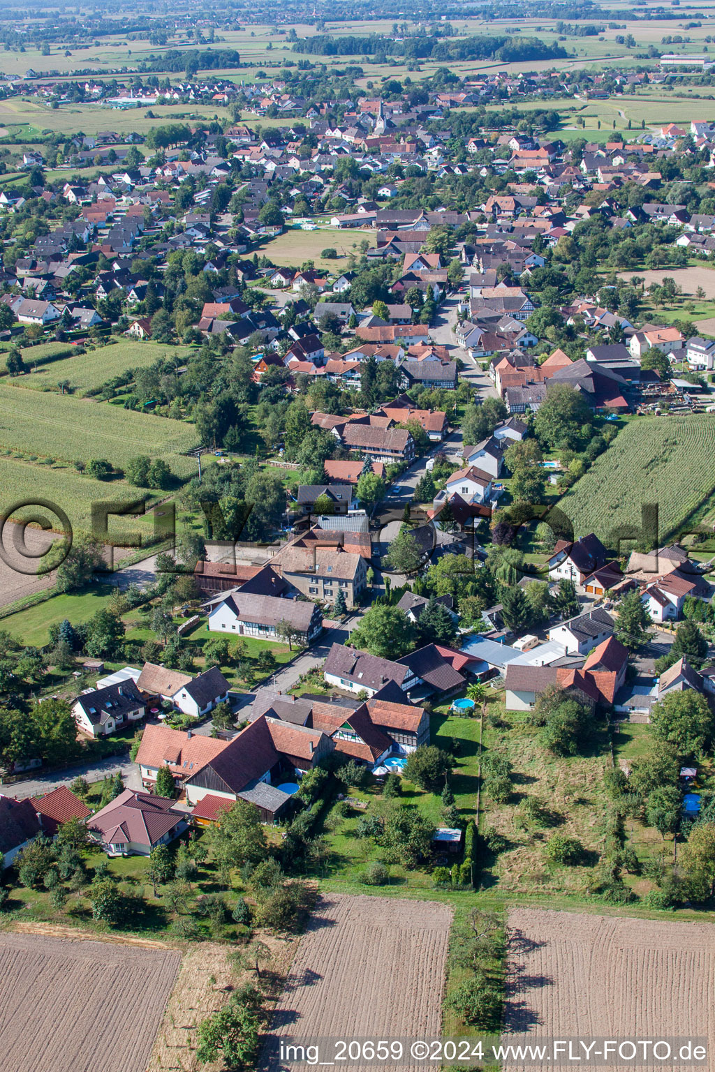 Aerial view of From the north in the district Legelshurst in Willstätt in the state Baden-Wuerttemberg, Germany