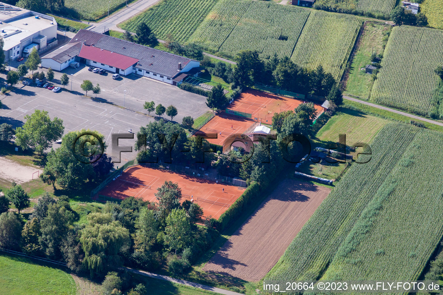 Aerial view of Tennis club in the district Urloffen in Appenweier in the state Baden-Wuerttemberg, Germany