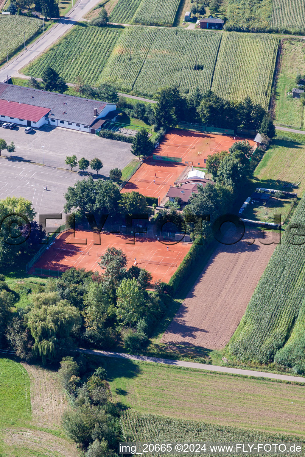 Aerial photograpy of Tennis club in the district Urloffen in Appenweier in the state Baden-Wuerttemberg, Germany