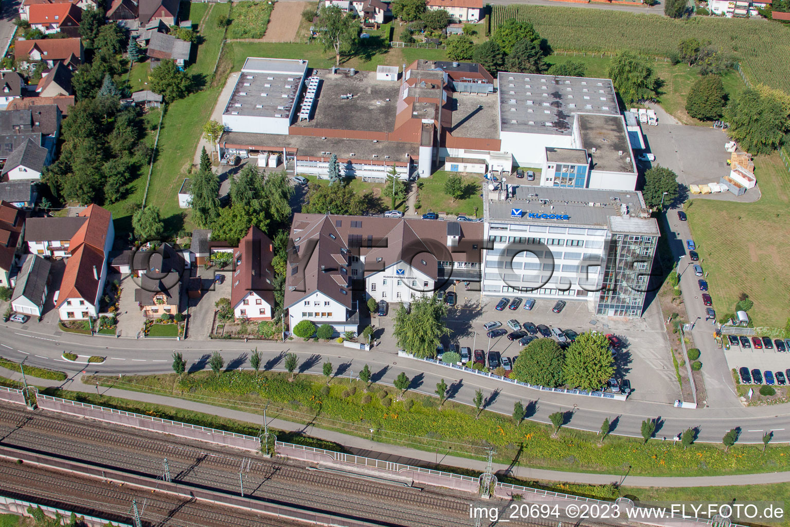 Klocke Pharma GmbH in the district Urloffen in Appenweier in the state Baden-Wuerttemberg, Germany seen from above