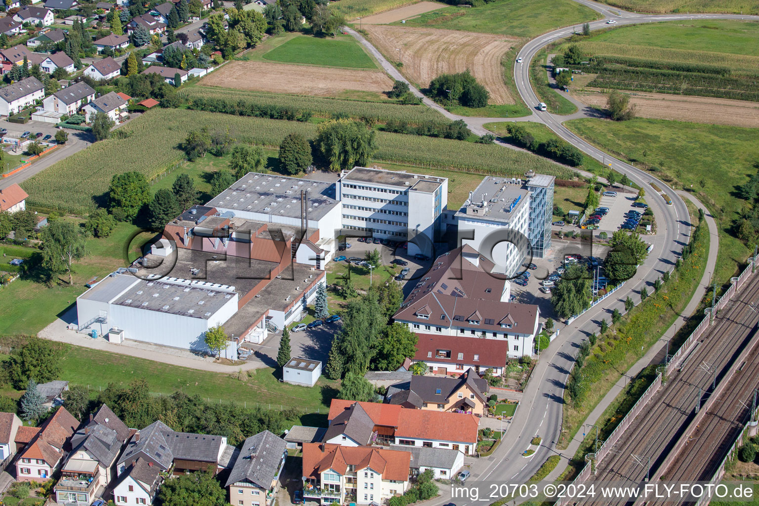 Klocke Pharma GmbH in the district Urloffen in Appenweier in the state Baden-Wuerttemberg, Germany viewn from the air