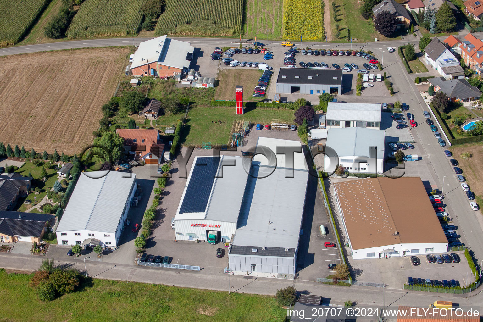 Aerial view of South commercial area in the district Urloffen in Appenweier in the state Baden-Wuerttemberg, Germany