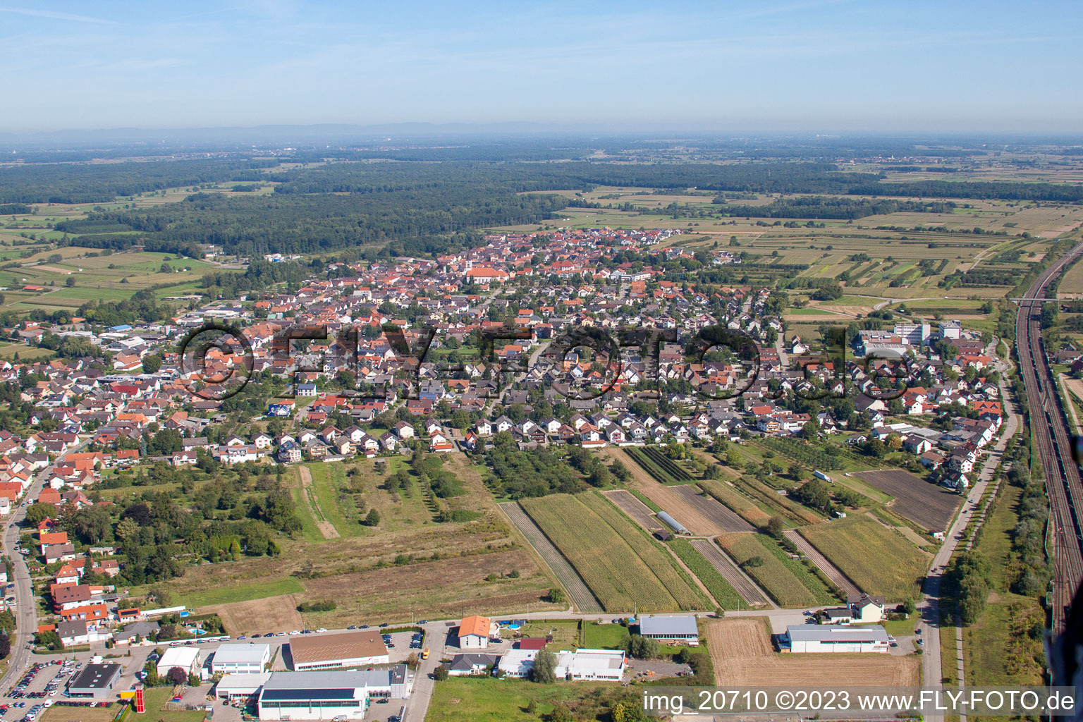 From the south in the district Urloffen in Appenweier in the state Baden-Wuerttemberg, Germany