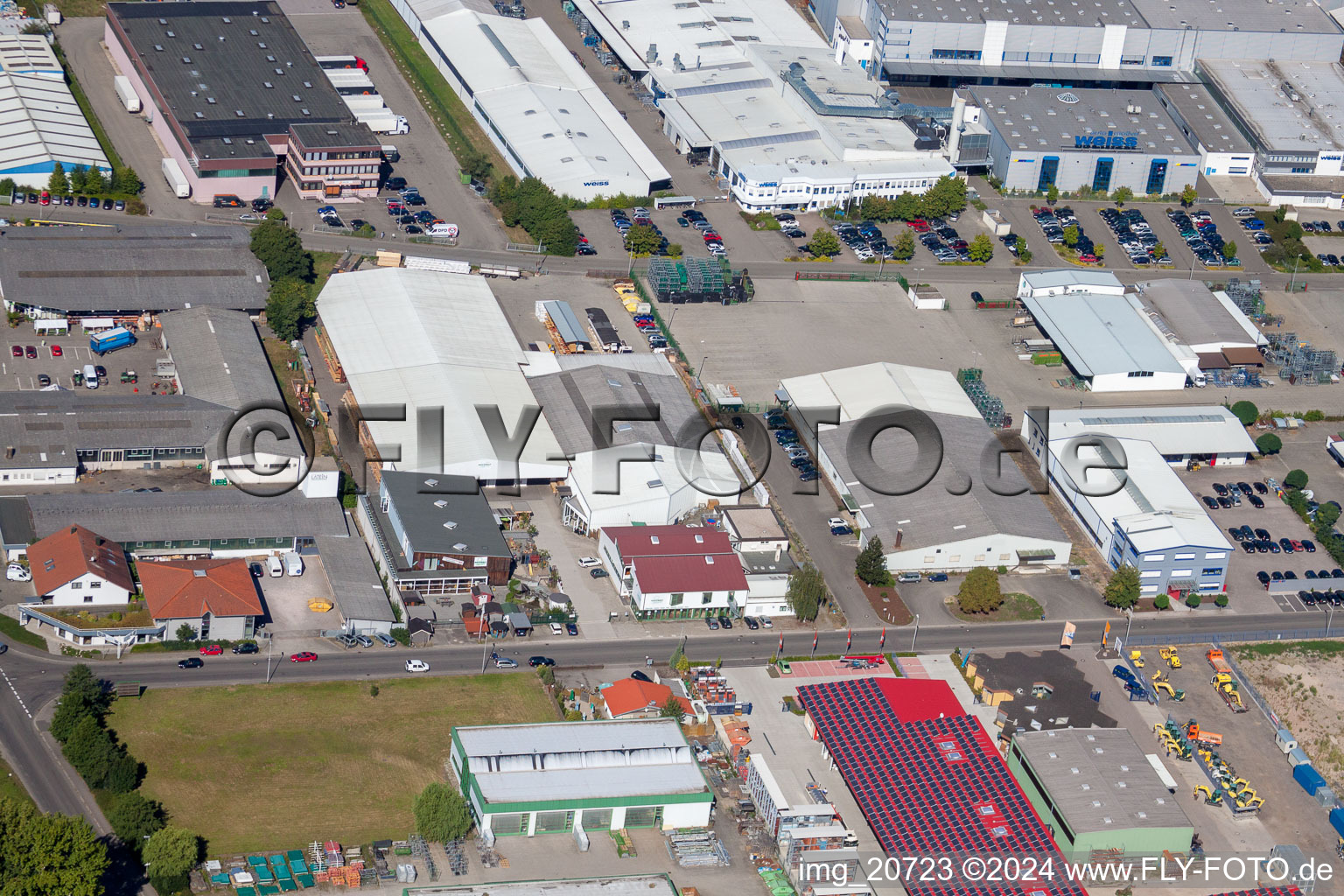 Oblique view of Industrial area in Appenweier in the state Baden-Wuerttemberg, Germany