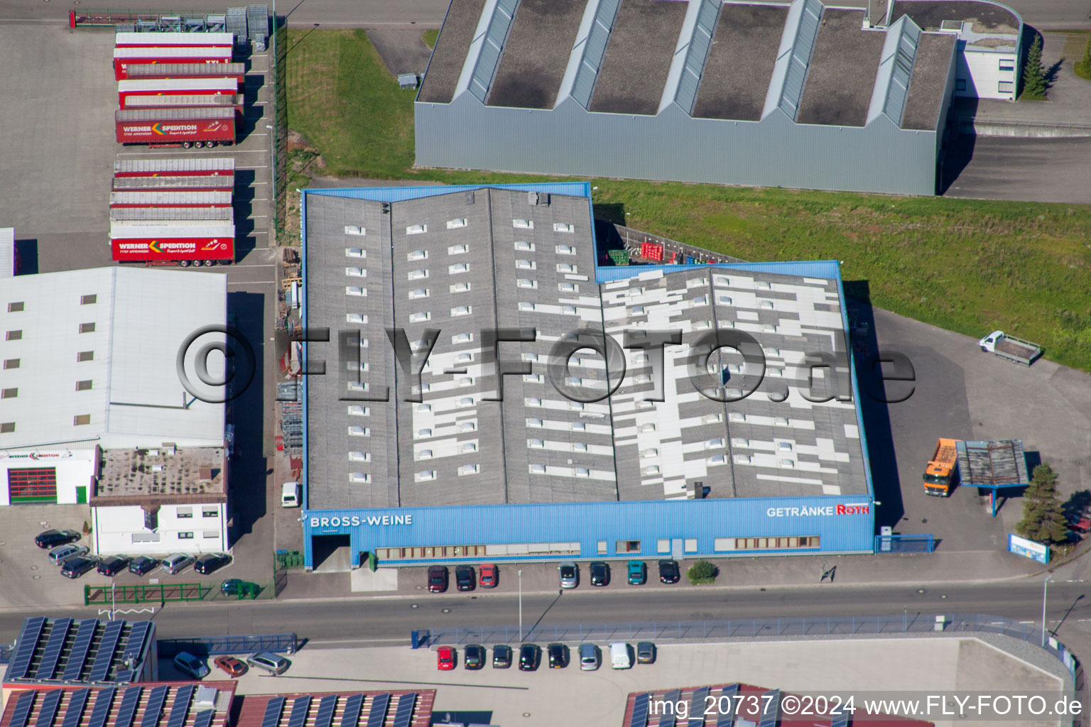 Aerial view of Bross Wines, Drinks Roth in Appenweier in the state Baden-Wuerttemberg, Germany