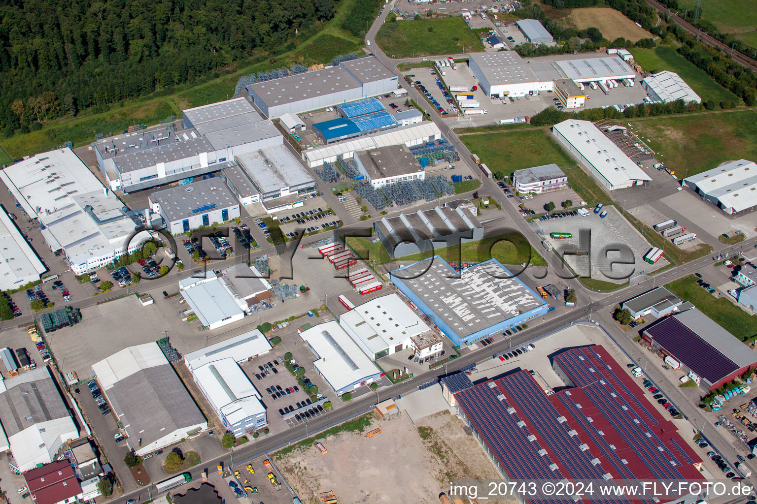 Bird's eye view of Industrial area in Appenweier in the state Baden-Wuerttemberg, Germany