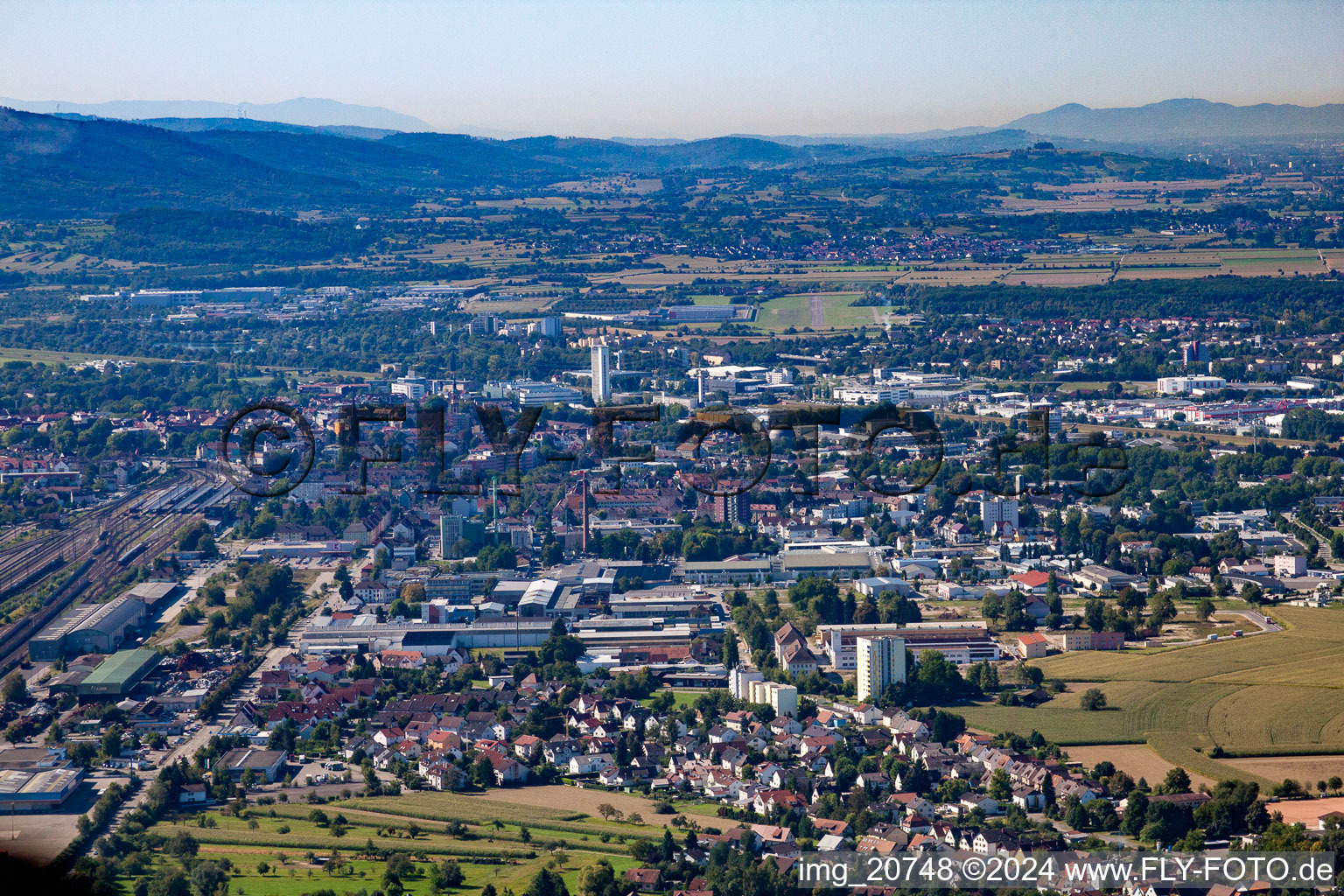 From the north in the district Bohlsbach in Offenburg in the state Baden-Wuerttemberg, Germany