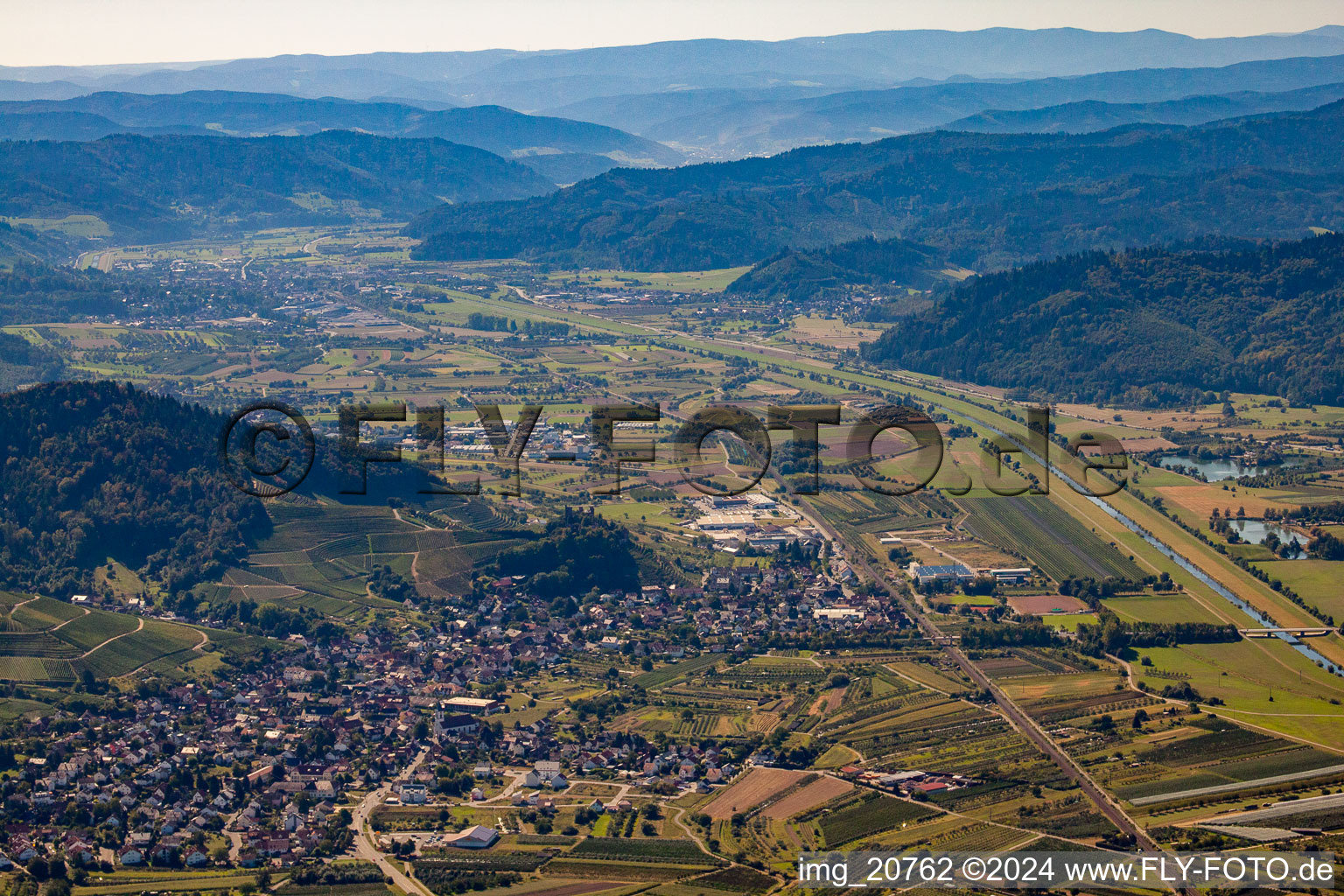 Aerial view of Kinzig Valley in Ortenberg in the state Baden-Wuerttemberg, Germany