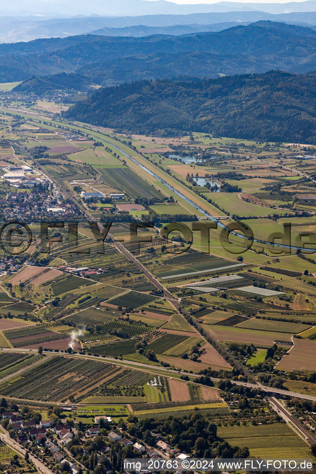 Aerial photograpy of Kinzig Valley in Ortenberg in the state Baden-Wuerttemberg, Germany