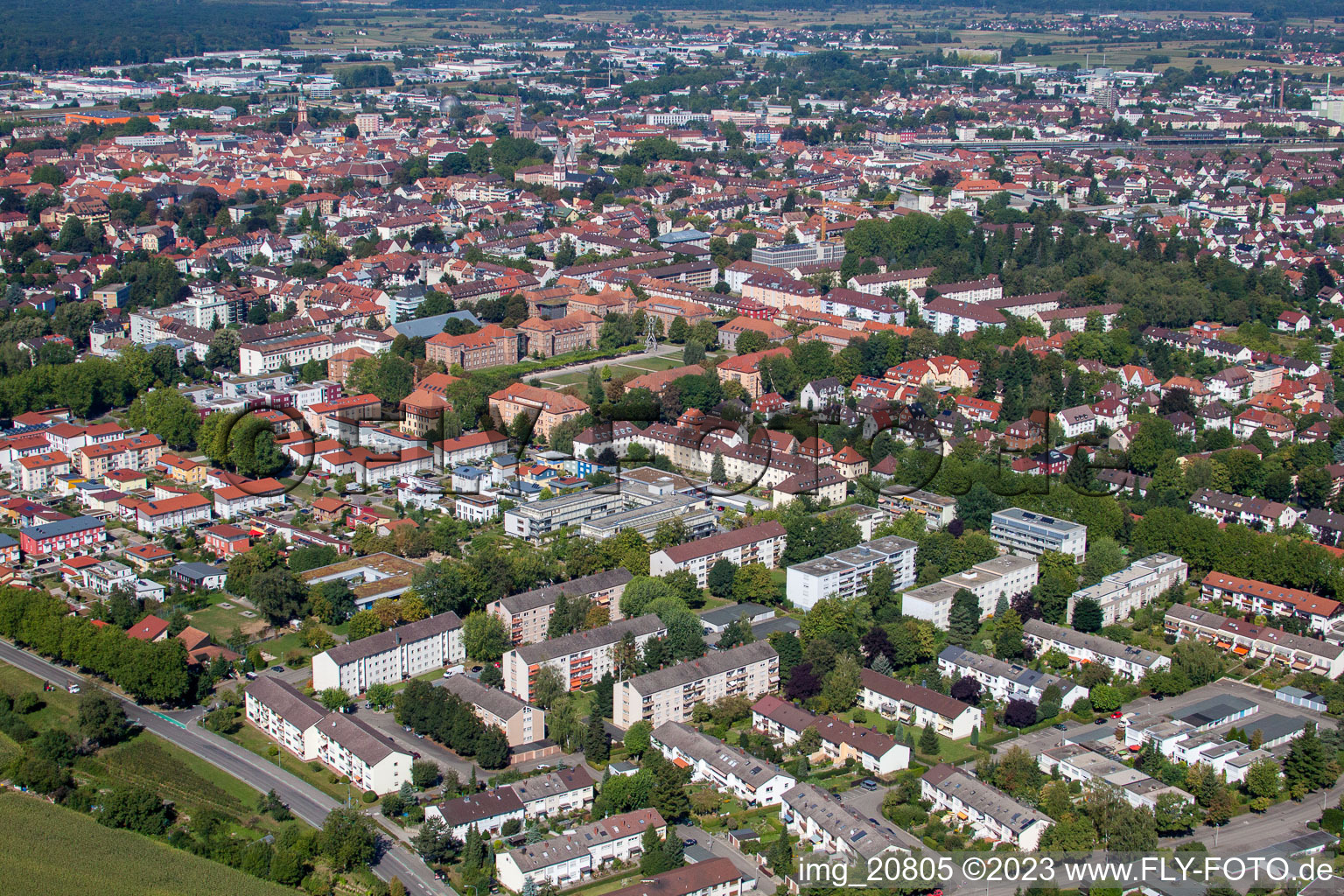 Bird's eye view of Offenburg in the state Baden-Wuerttemberg, Germany