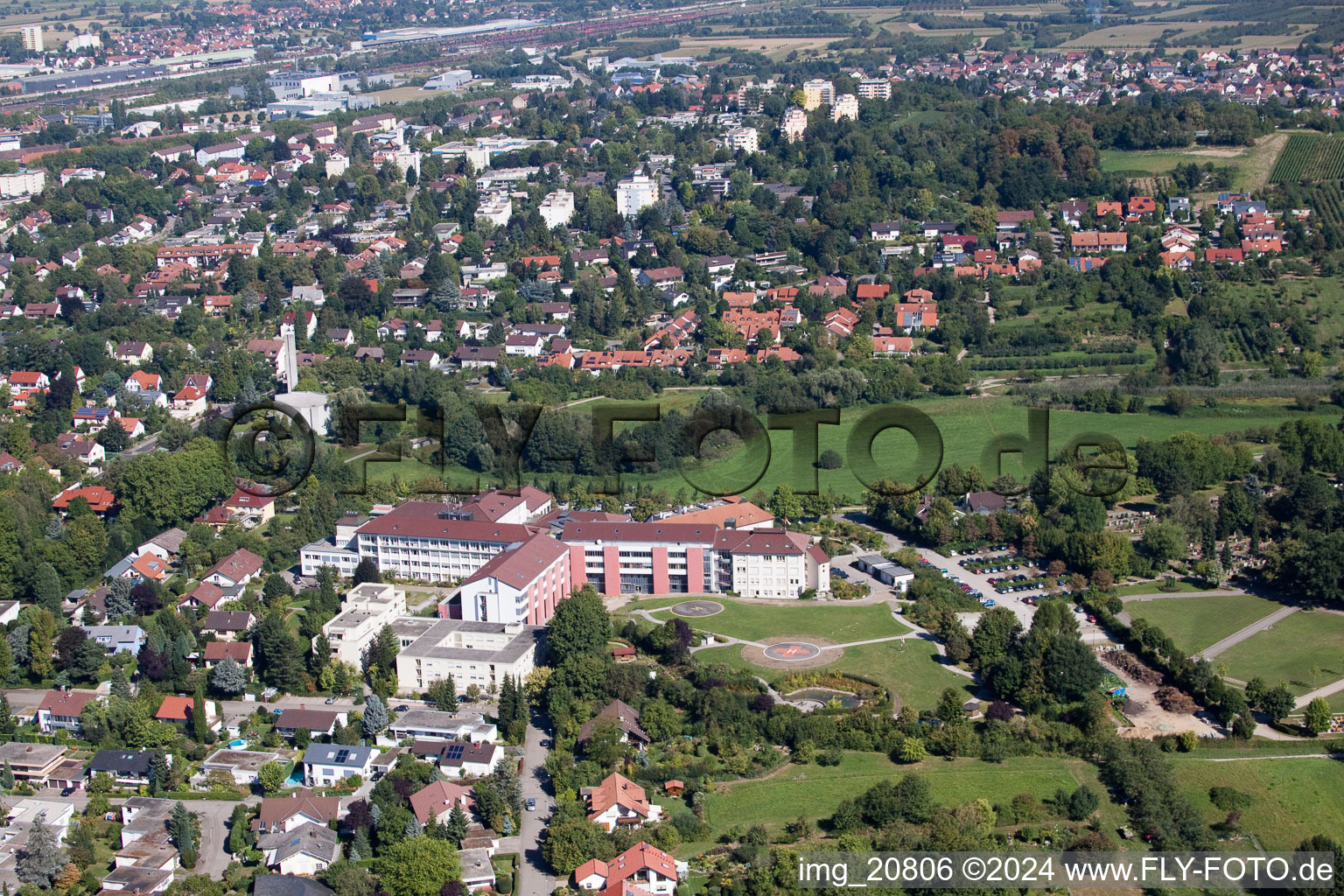 Aerial view of Hospital in Offenburg in the state Baden-Wuerttemberg, Germany