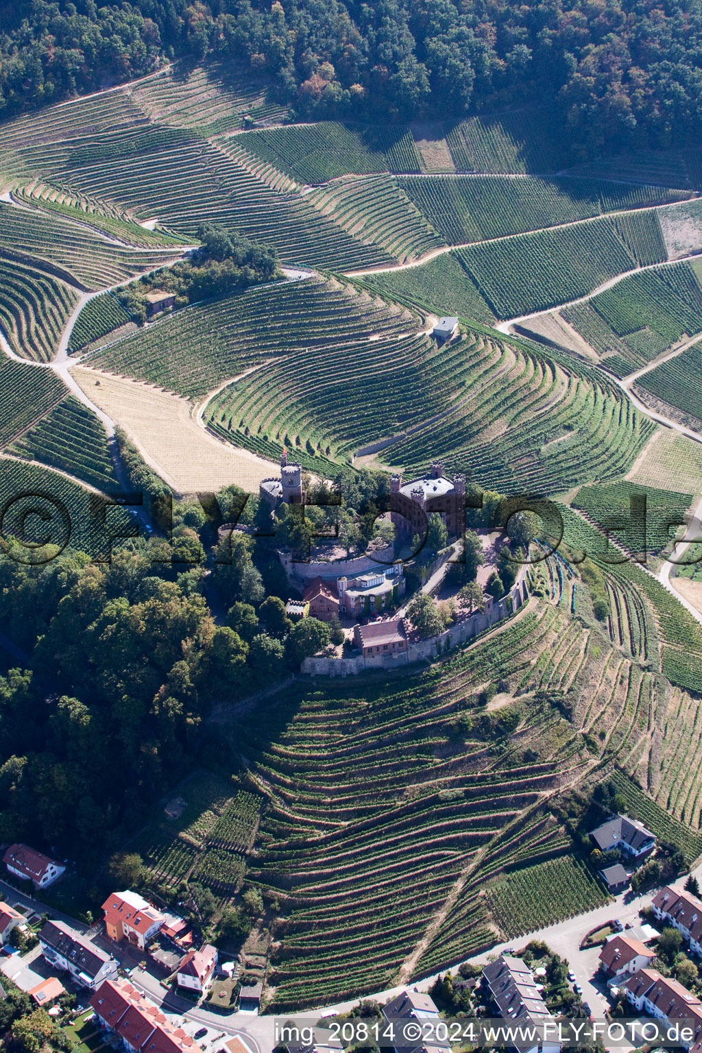 Aerial view of Building the hostel Schloss Ortenberg in Ortenberg in the state Baden-Wurttemberg, Germany