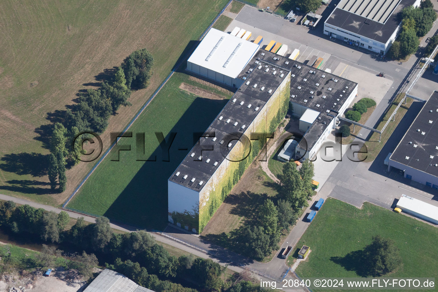 High-bay warehouse building complex and logistics center on the premises Tesa Werk Offenburg GmbH an der Kinzigstrasse in the district Buehl in Offenburg in the state Baden-Wurttemberg