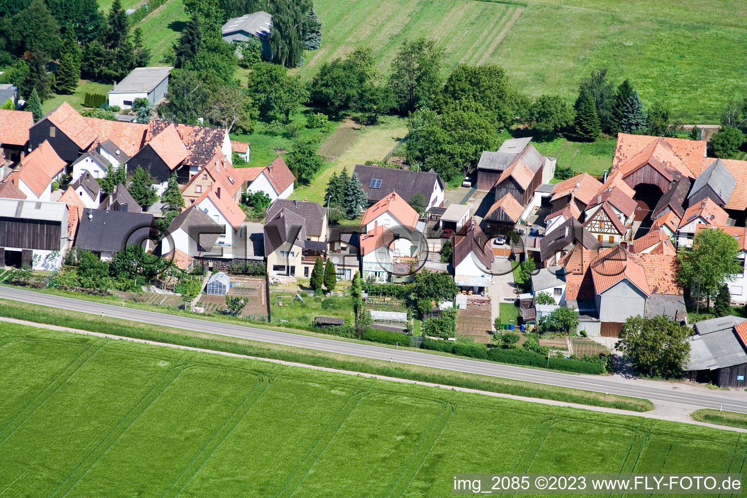District Minderslachen in Kandel in the state Rhineland-Palatinate, Germany from the plane