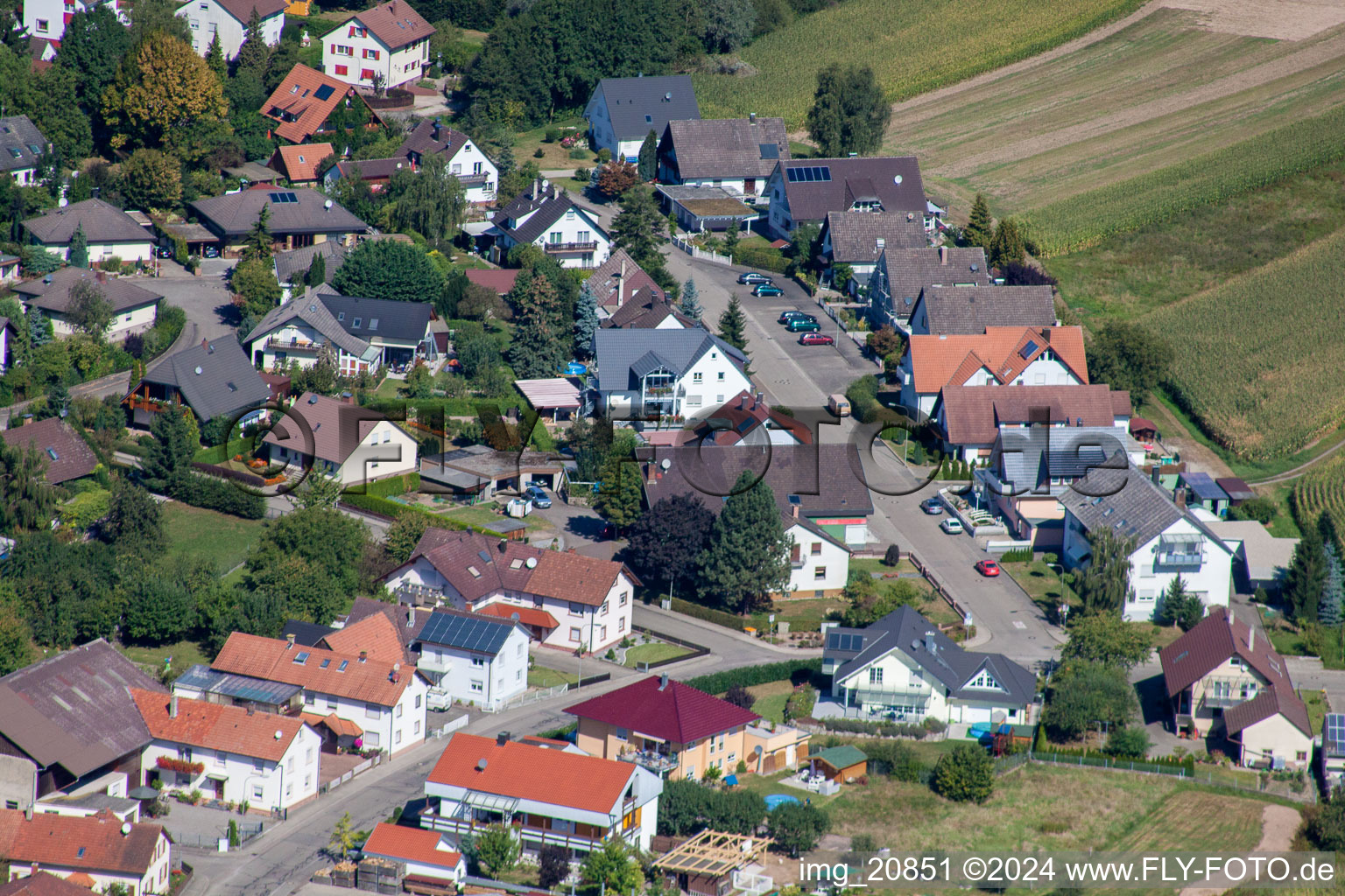 Garden Street from the south in the district Sand in Willstätt in the state Baden-Wuerttemberg, Germany