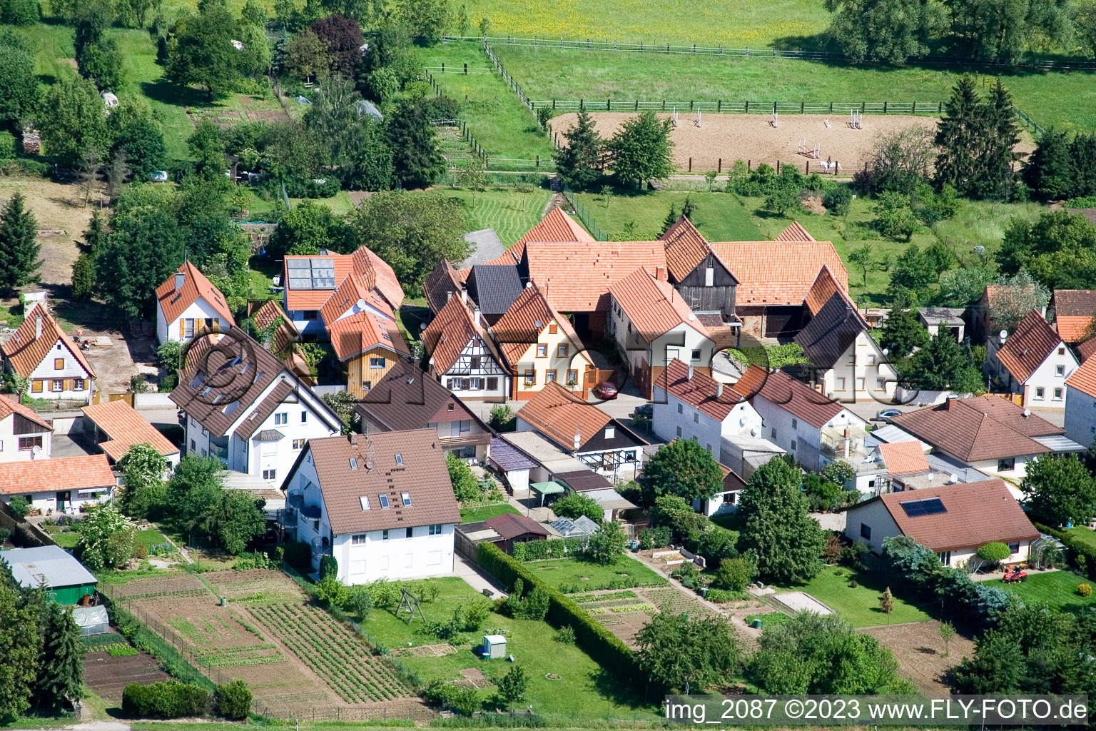 District Minderslachen in Kandel in the state Rhineland-Palatinate, Germany viewn from the air