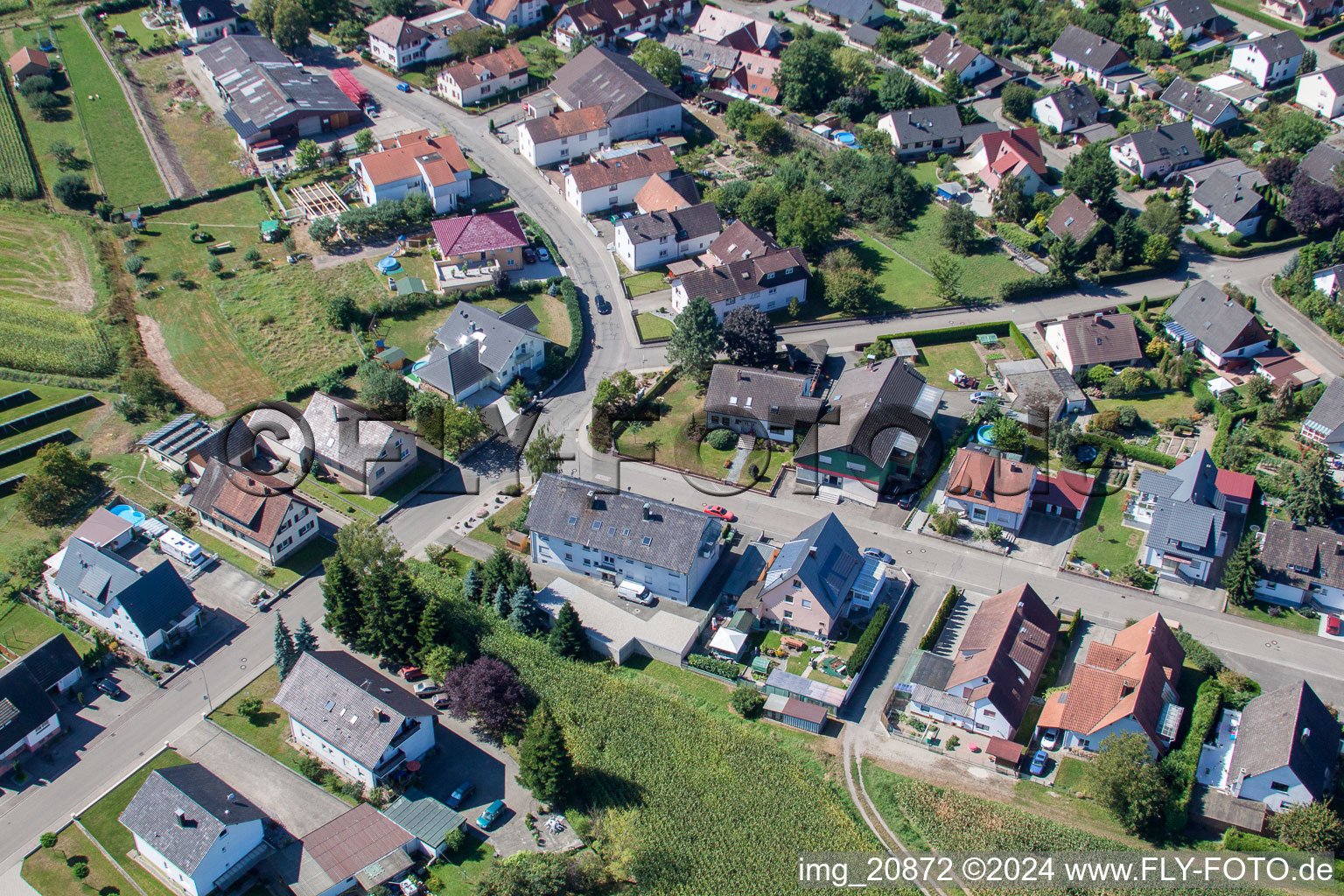 Garden Street from the northeast in the district Sand in Willstätt in the state Baden-Wuerttemberg, Germany