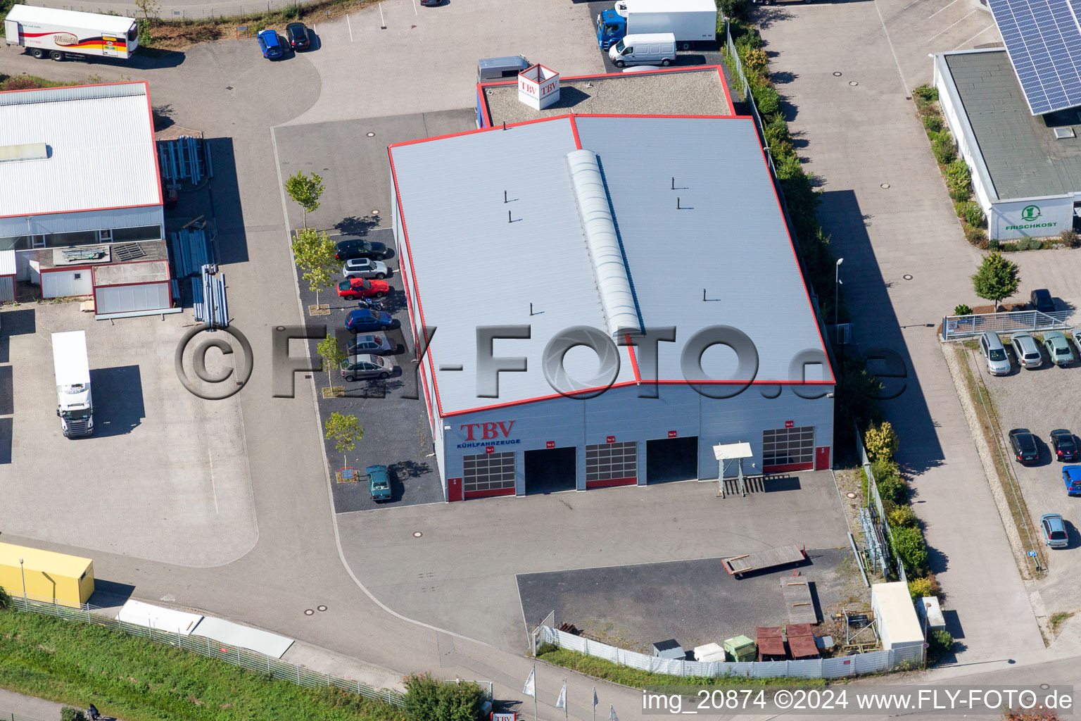 Industrial estate and company settlement with hall of TBV Kuehlfahrzeuge GmbH in the district Sand in Willstaett in the state Baden-Wurttemberg, Germany