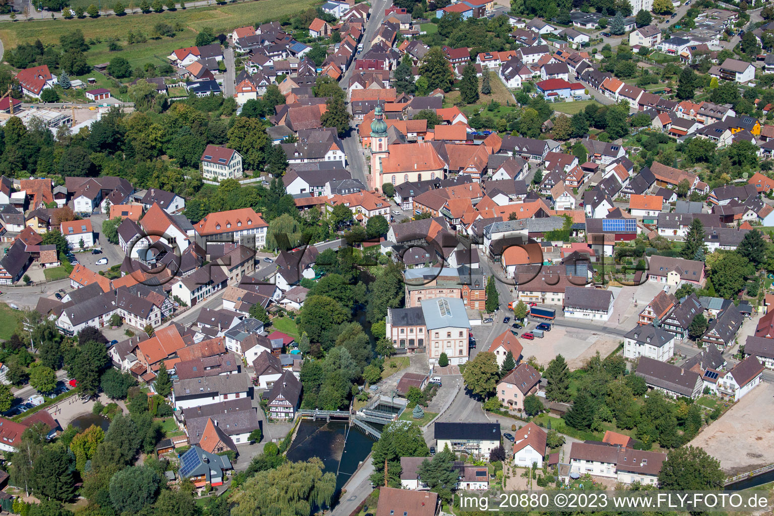 Willstätt in the state Baden-Wuerttemberg, Germany from the plane
