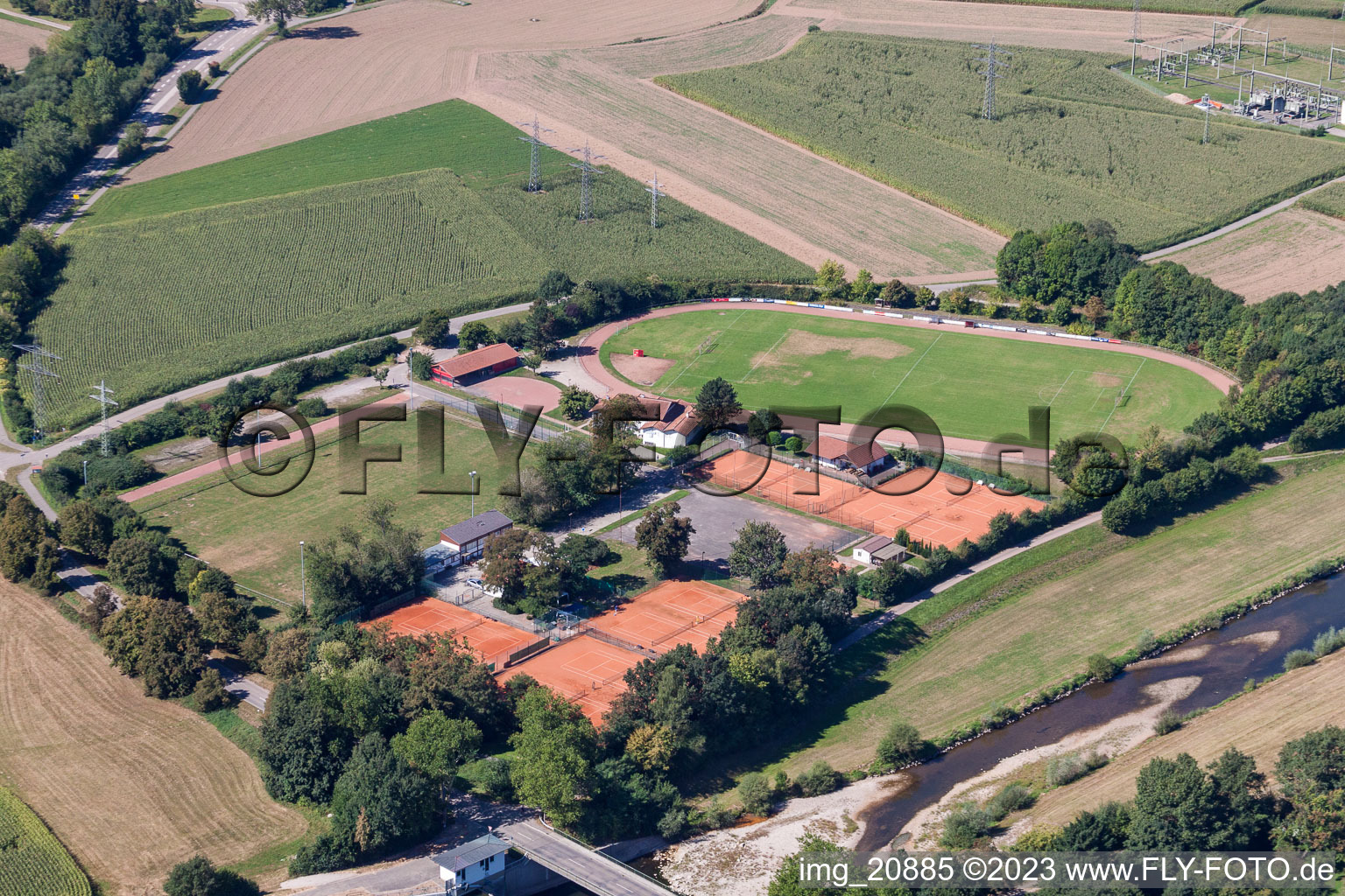 Aerial view of Tennis club in Willstätt in the state Baden-Wuerttemberg, Germany