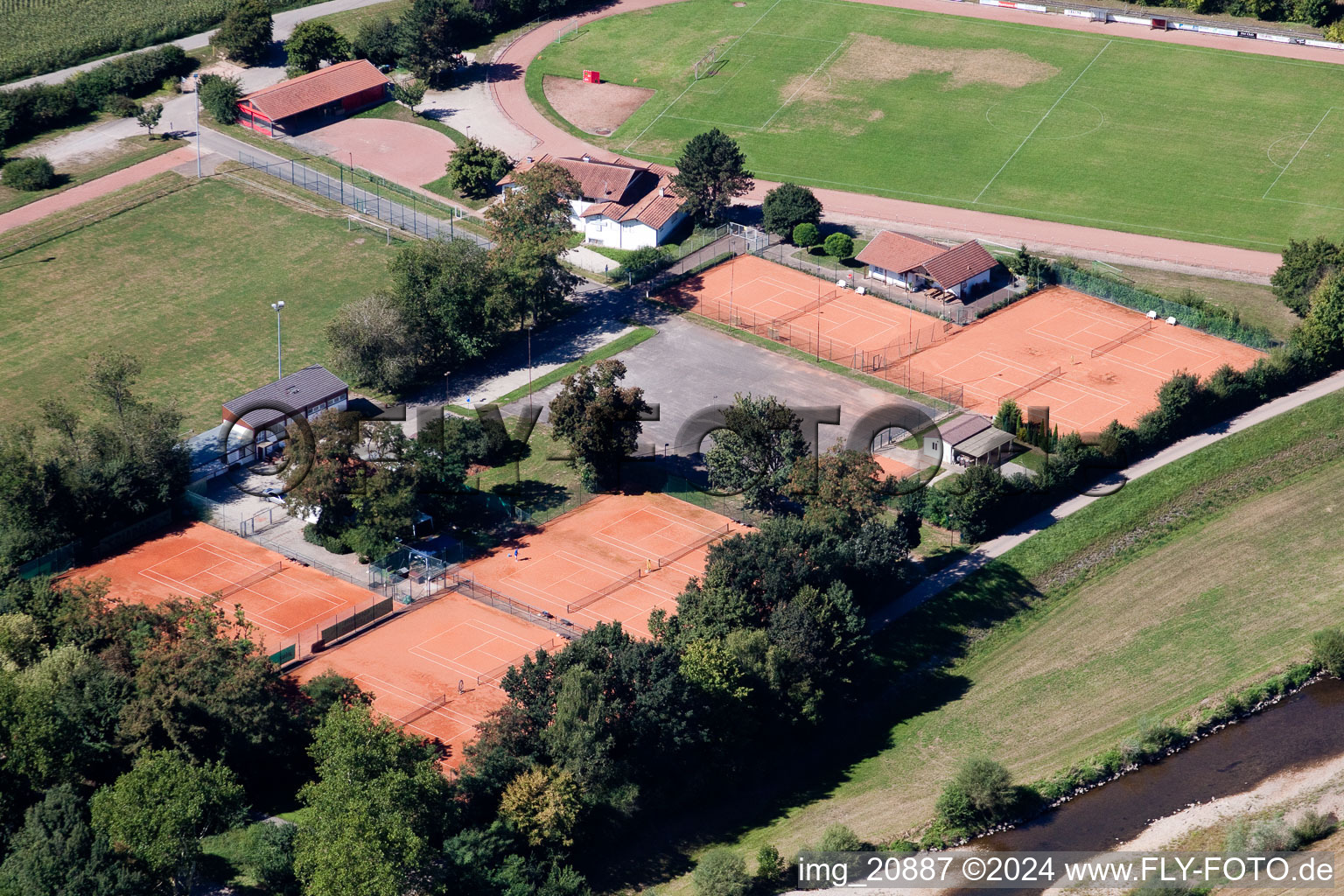 Aerial photograpy of Tennis club in Willstätt in the state Baden-Wuerttemberg, Germany