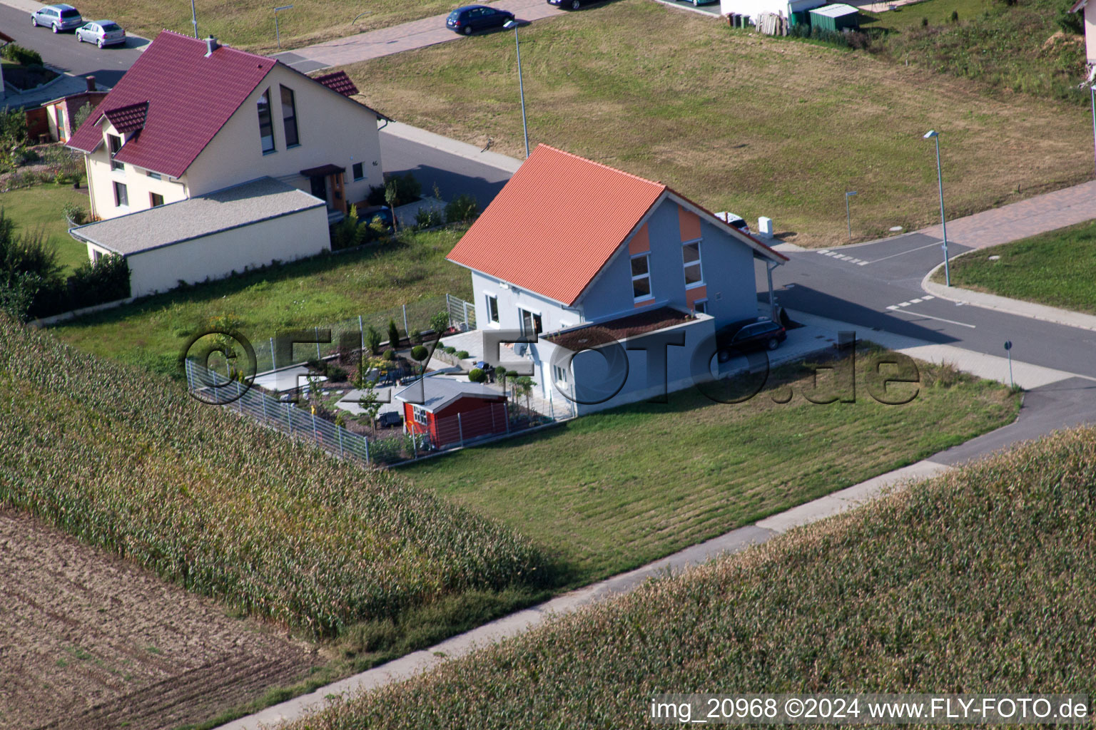 Aerial view of New development area NE in the district Schaidt in Wörth am Rhein in the state Rhineland-Palatinate, Germany