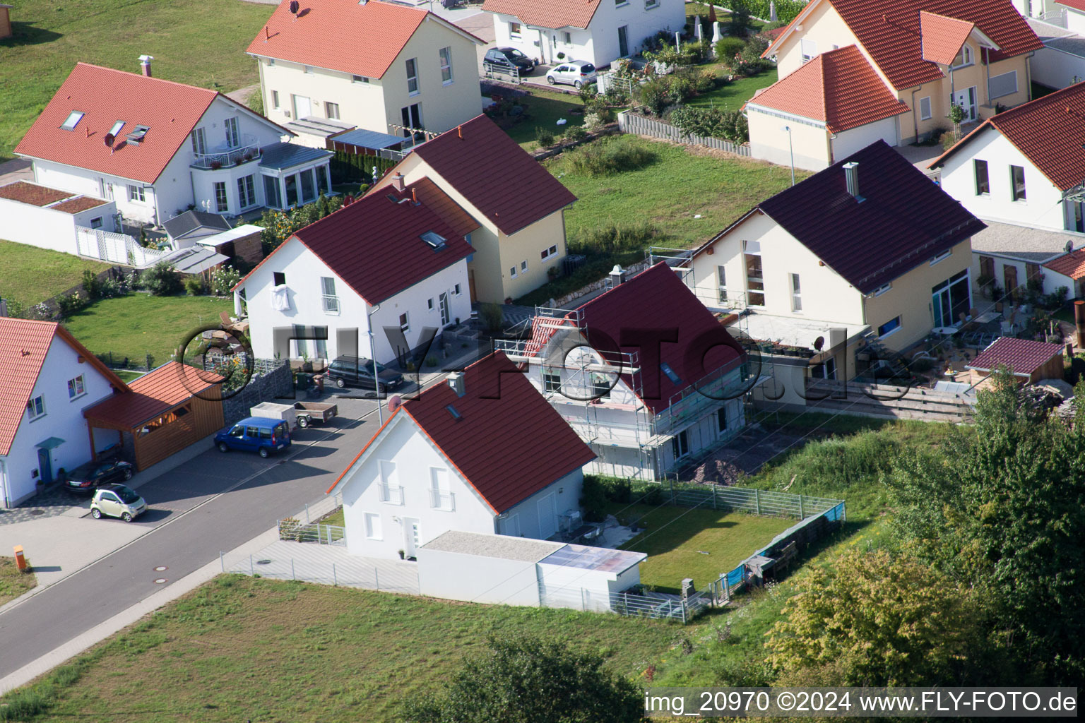 Oblique view of New development area NE in the district Schaidt in Wörth am Rhein in the state Rhineland-Palatinate, Germany