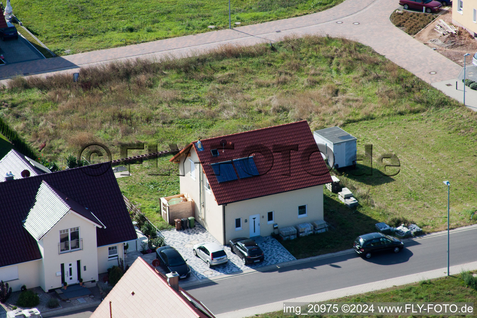 New development area NE in the district Schaidt in Wörth am Rhein in the state Rhineland-Palatinate, Germany from the plane