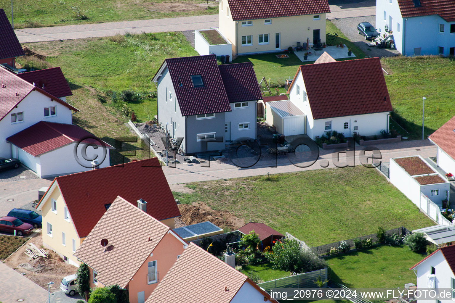 Bird's eye view of New development area NO in the district Schaidt in Wörth am Rhein in the state Rhineland-Palatinate, Germany