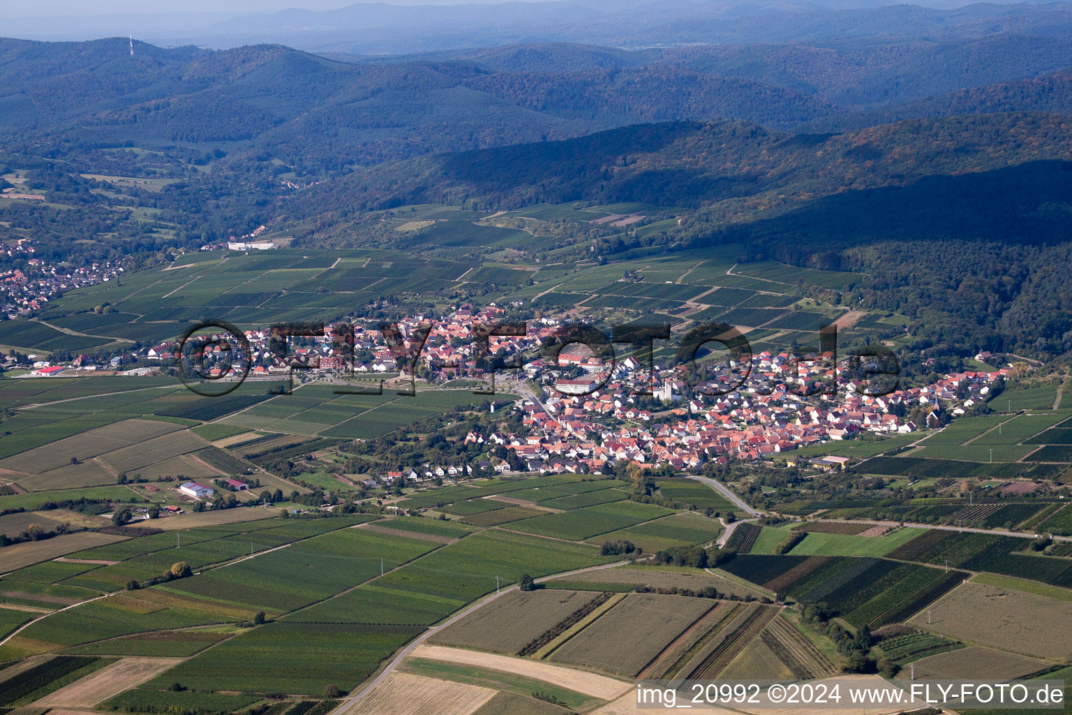 Aerial photograpy of District Rechtenbach in Schweigen-Rechtenbach in the state Rhineland-Palatinate, Germany