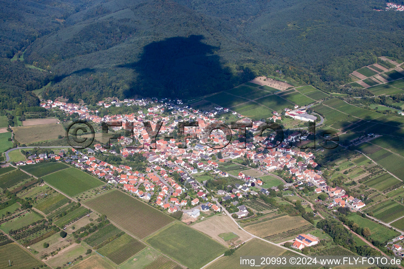 Drone recording of Oberotterbach in the state Rhineland-Palatinate, Germany