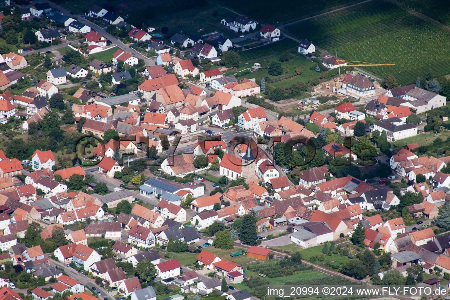 Drone image of Oberotterbach in the state Rhineland-Palatinate, Germany