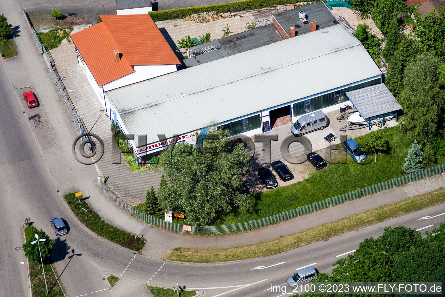Aerial view of Gross car paint shop in the district Minderslachen in Kandel in the state Rhineland-Palatinate, Germany