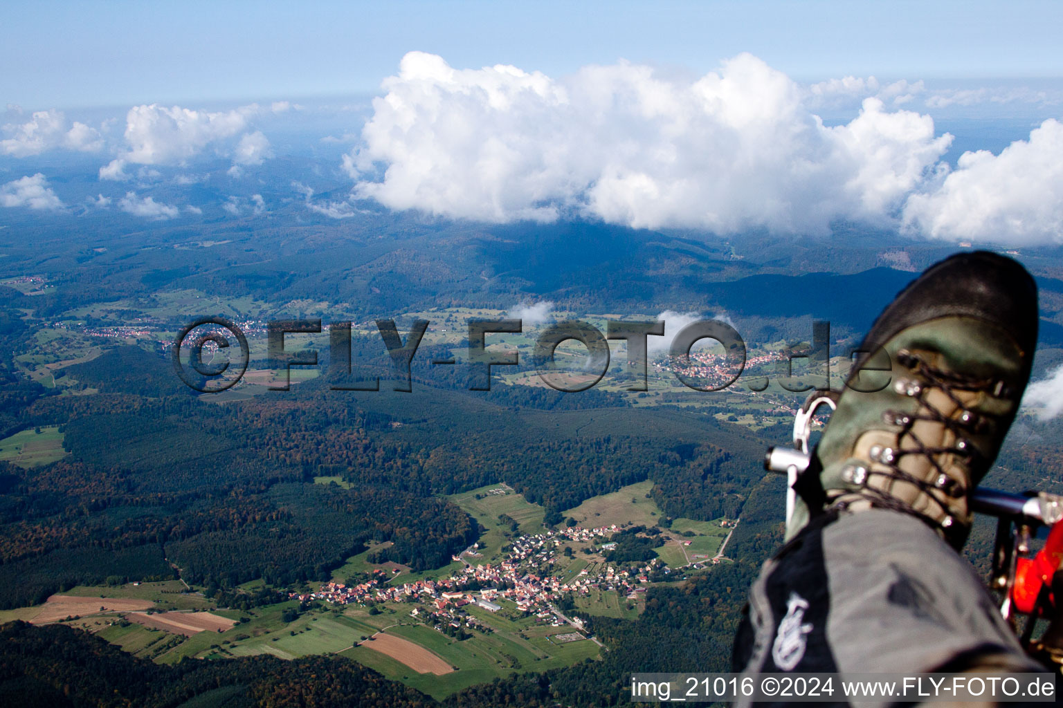 Aerial view of And Lembach in Climbach in the state Bas-Rhin, France