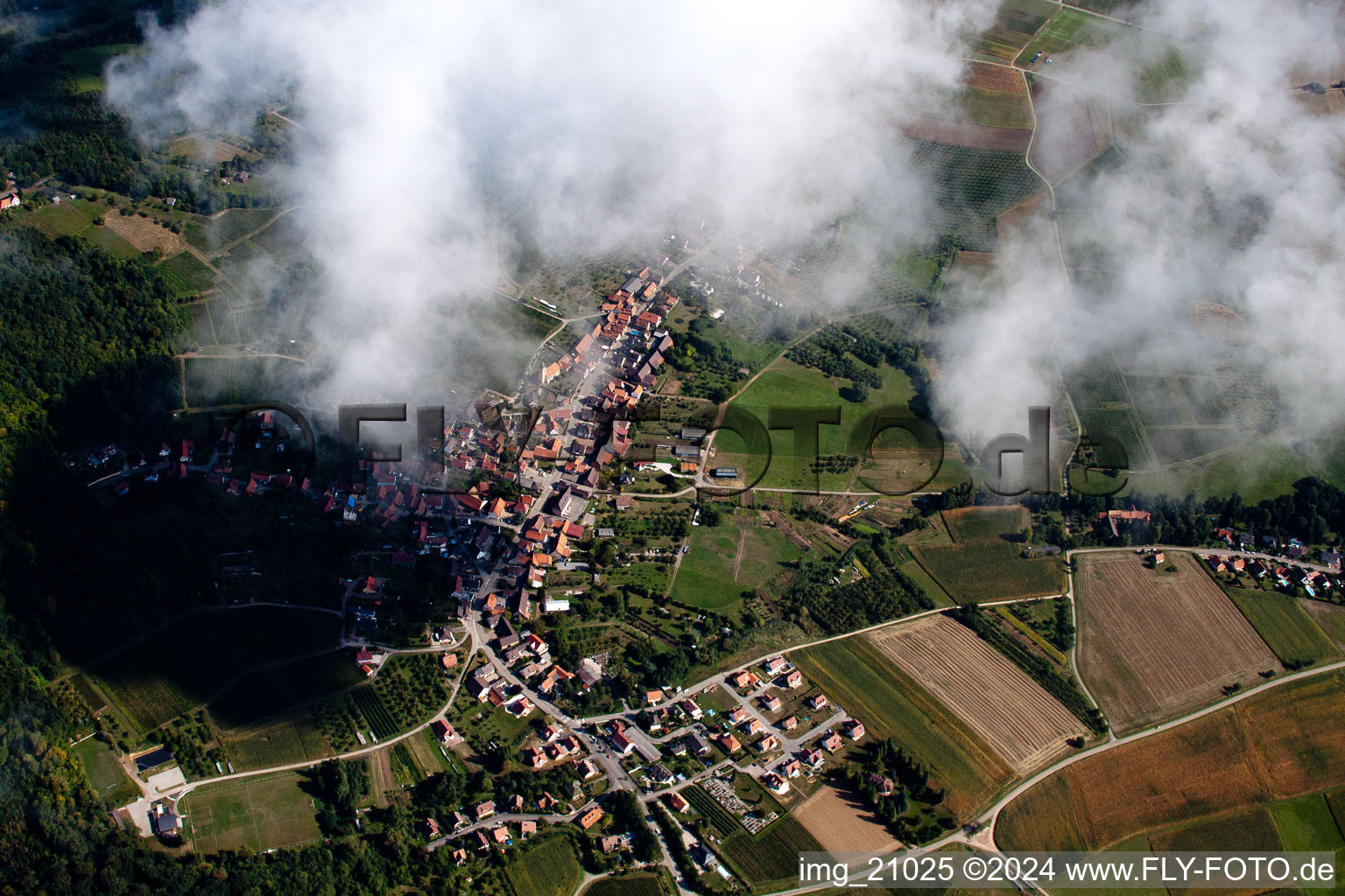 Aerial view of Rott in the state Bas-Rhin, France