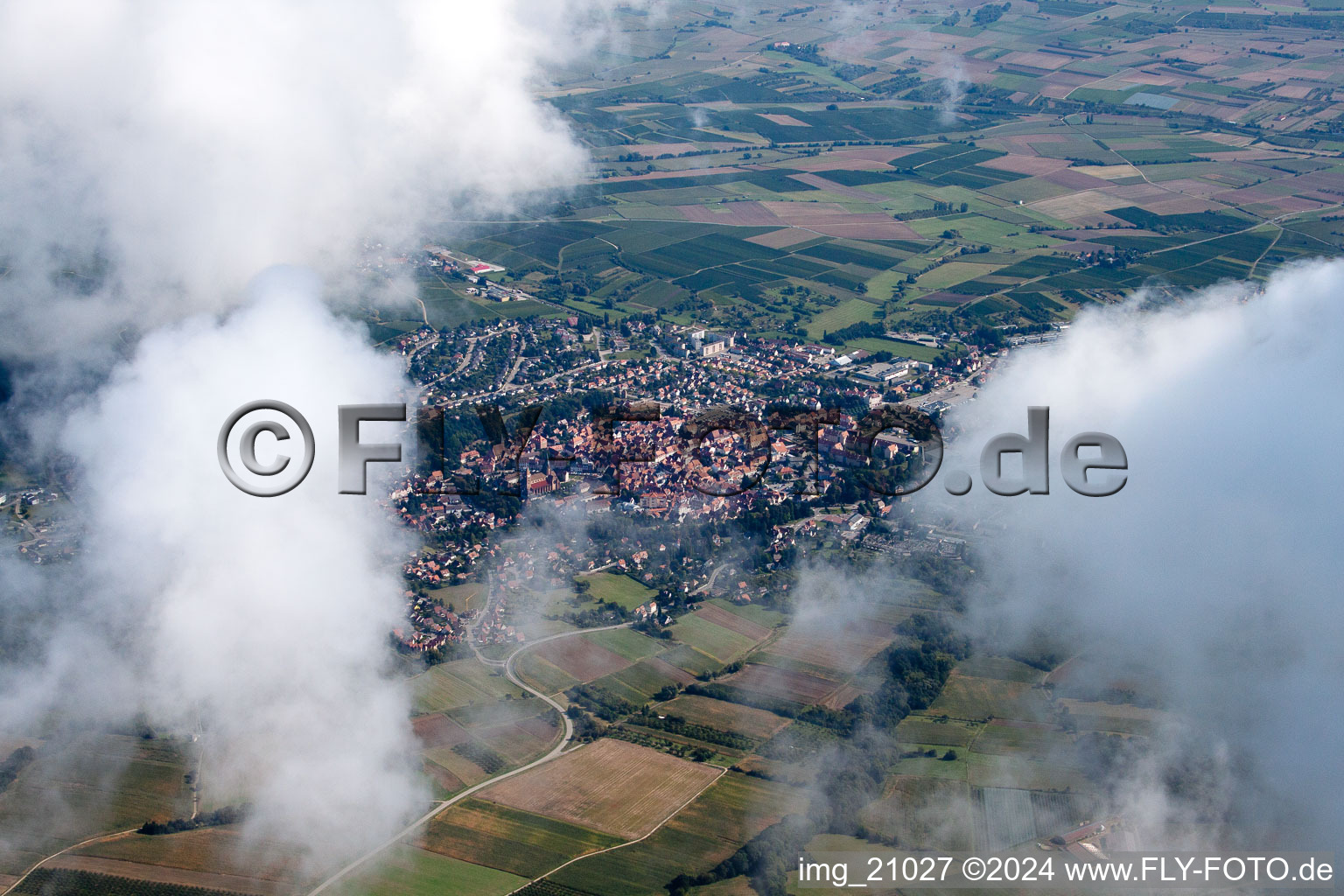 Aerial view of From the south in Wissembourg in the state Bas-Rhin, France