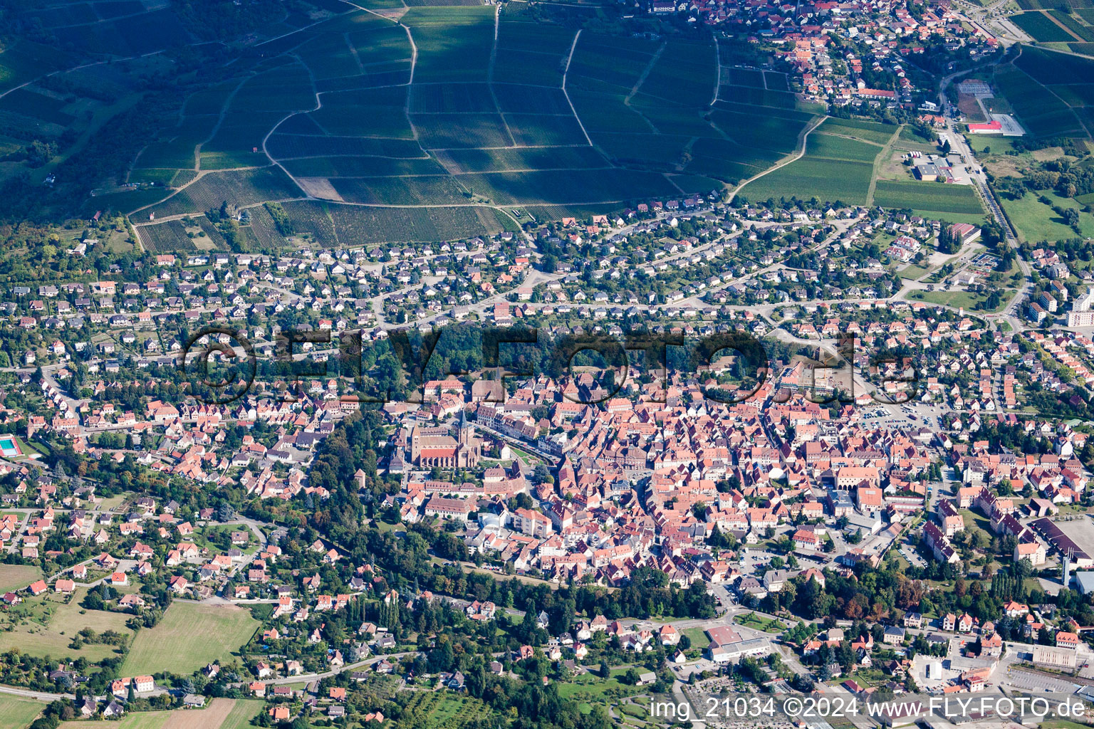 From the south in Wissembourg in the state Bas-Rhin, France out of the air