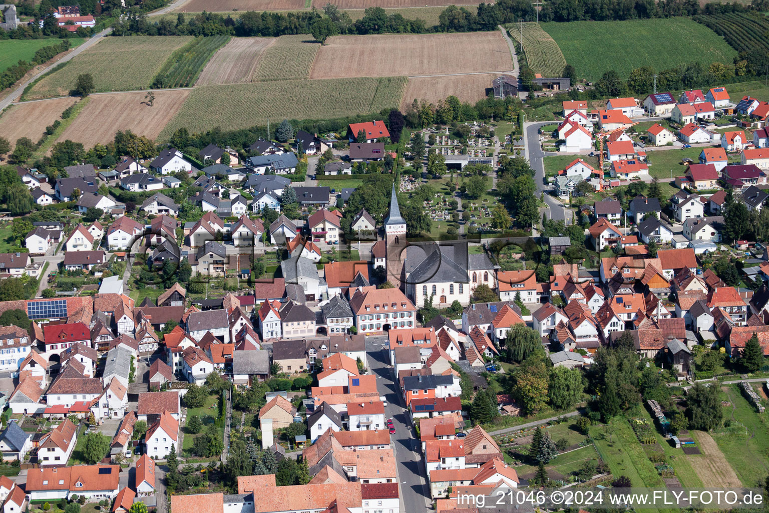 Church from the south in the district Schaidt in Wörth am Rhein in the state Rhineland-Palatinate, Germany