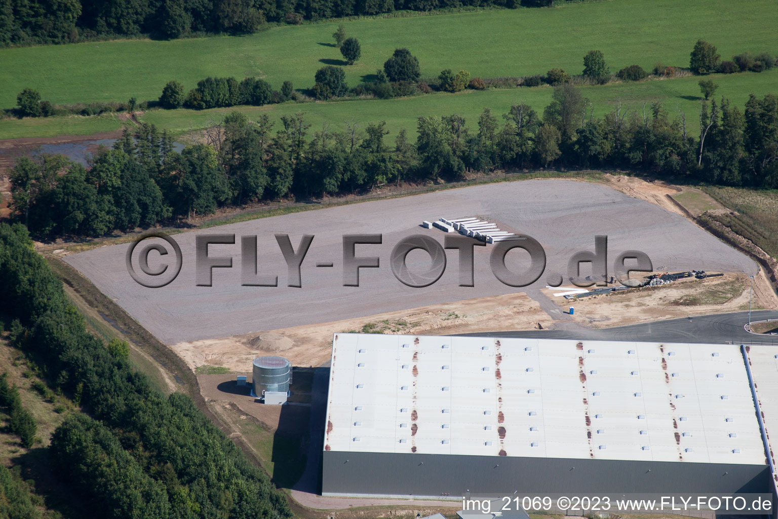 Coincidence logistics center in the district Minderslachen in Kandel in the state Rhineland-Palatinate, Germany from a drone