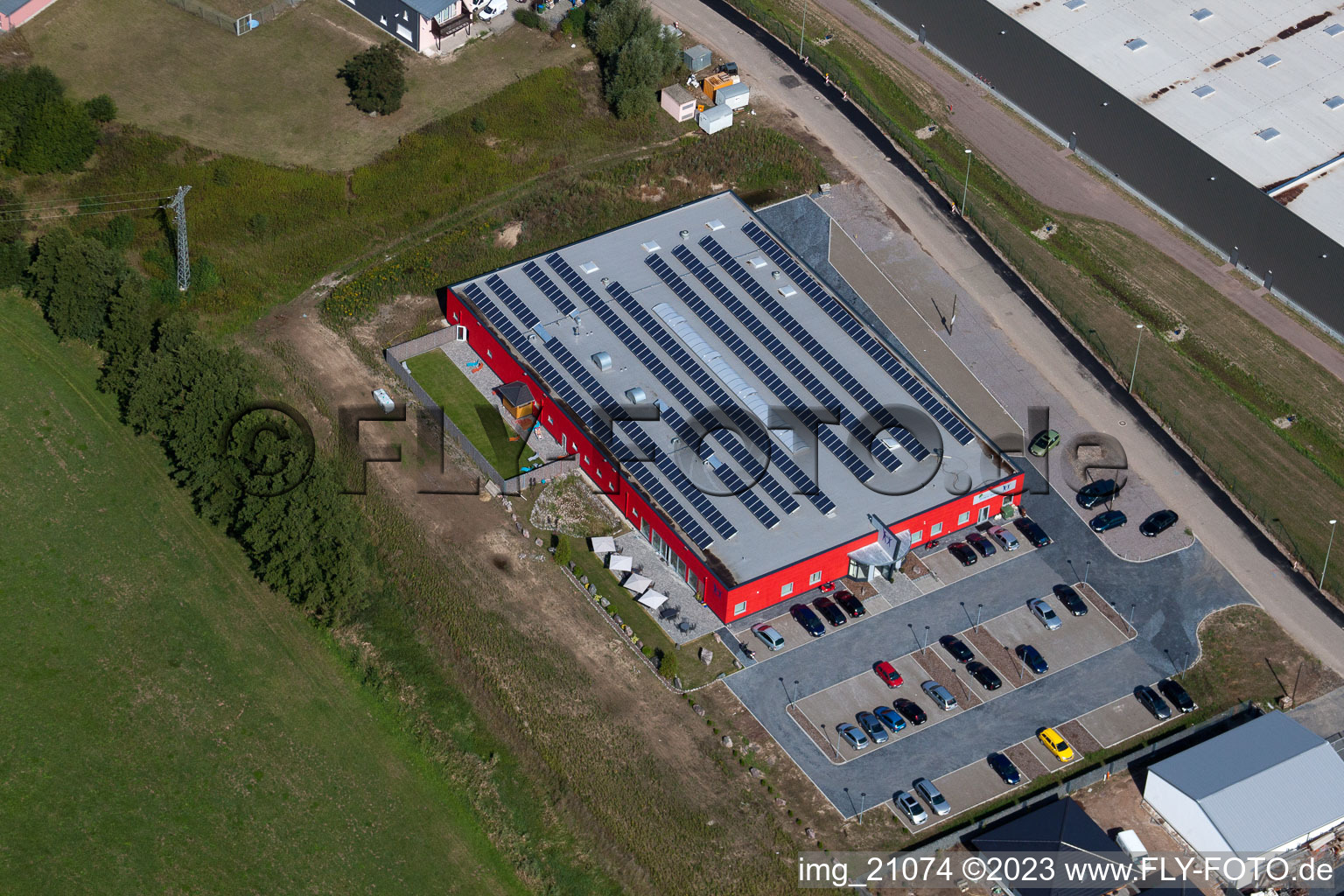 Aerial view of Bienwald Fitness World in the district Minderslachen in Kandel in the state Rhineland-Palatinate, Germany