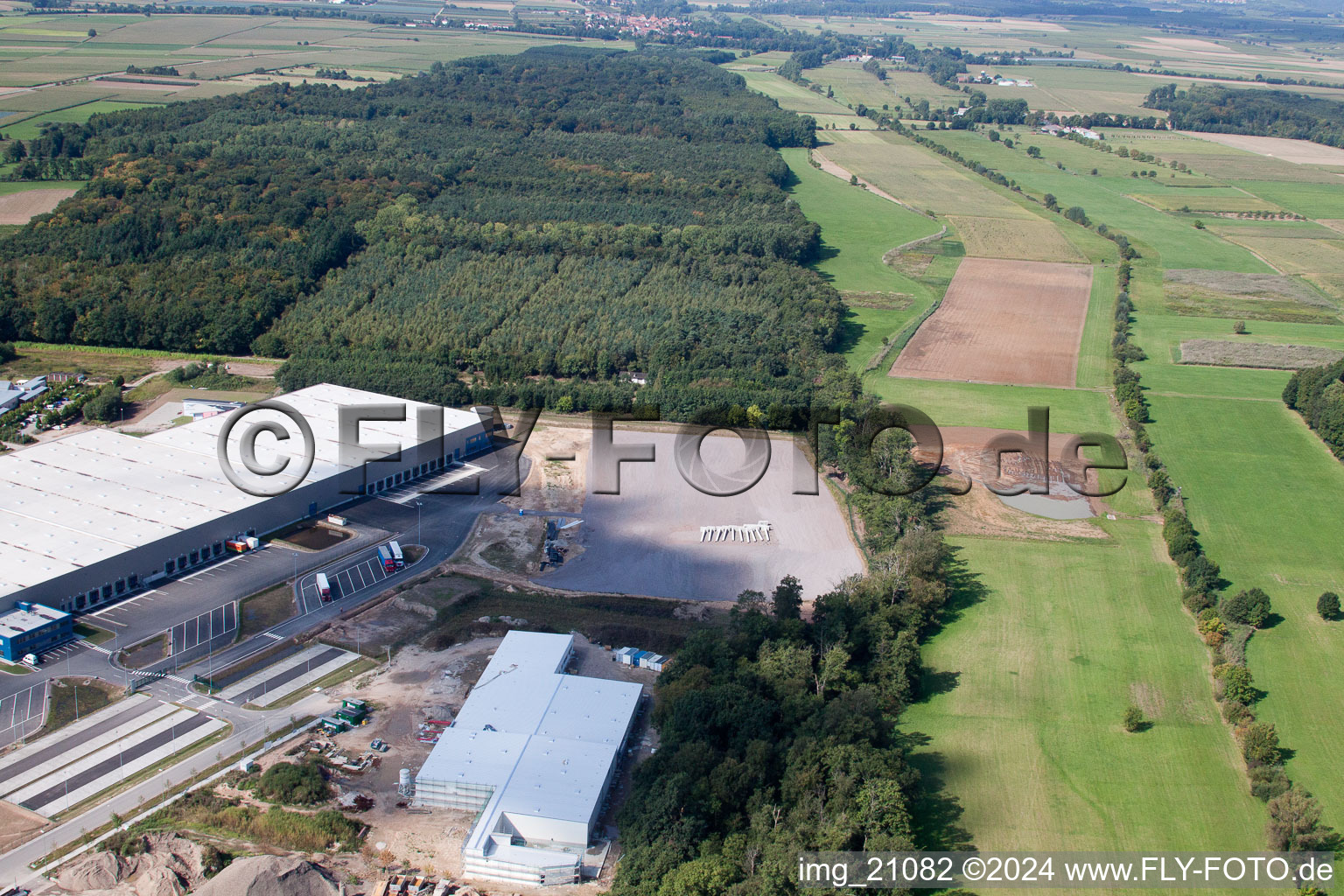 Aerial view of Zufall Logistics Center in the district Minderslachen in Kandel in the state Rhineland-Palatinate, Germany