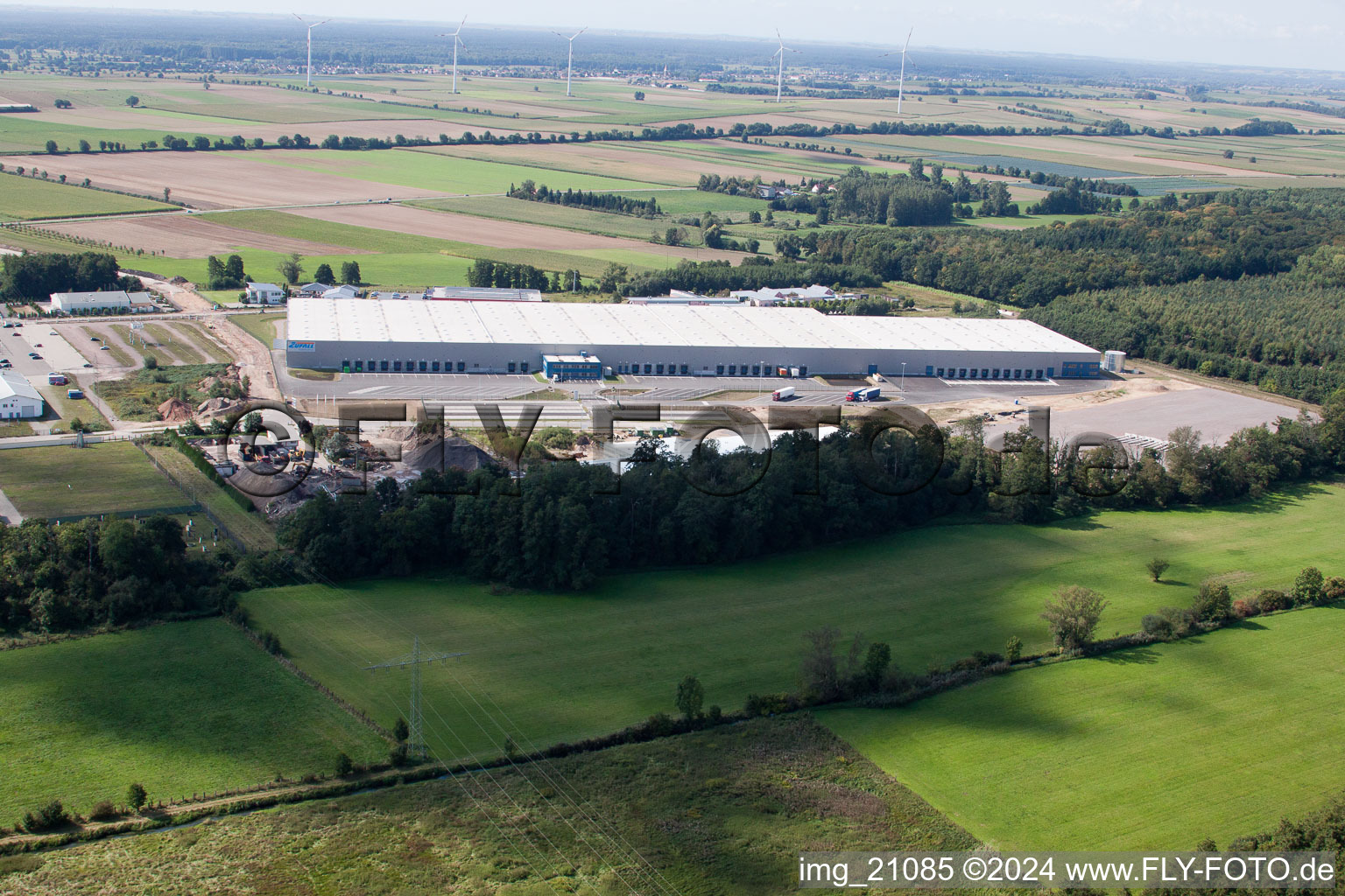 Aerial photograpy of Zufall Logistics Center in the district Minderslachen in Kandel in the state Rhineland-Palatinate, Germany