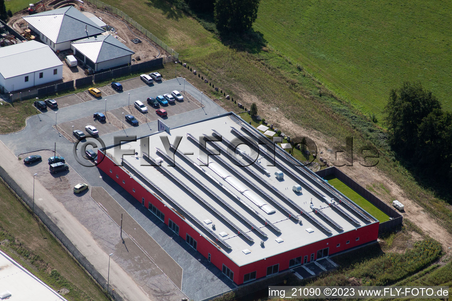 Aerial view of Bienwald Fitness World in the district Minderslachen in Kandel in the state Rhineland-Palatinate, Germany