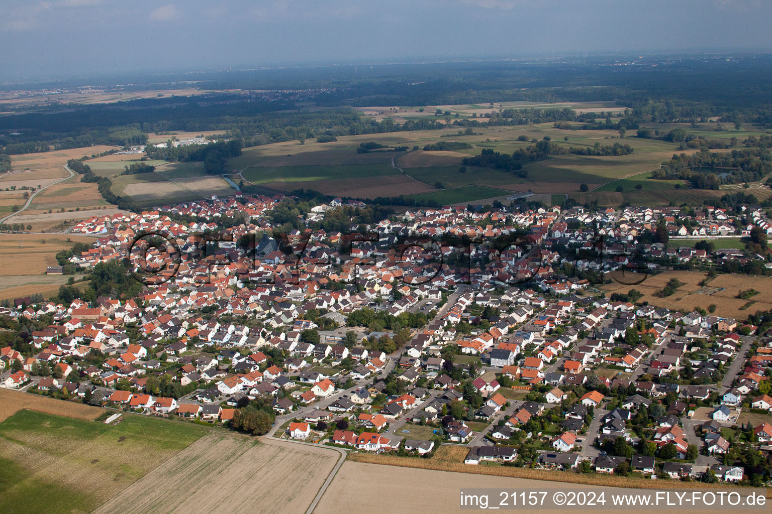 Bird's eye view of Leimersheim in the state Rhineland-Palatinate, Germany