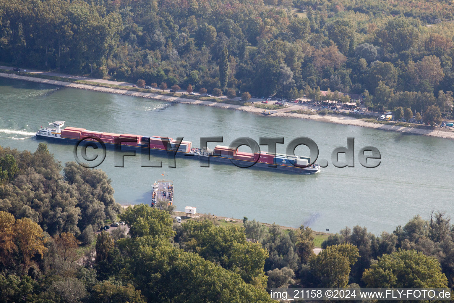 Ship for inland waterway transport in driving on the waterway of the river of the Rhine river in Eggenstein-Leopoldshafen in the state Baden-Wurttemberg