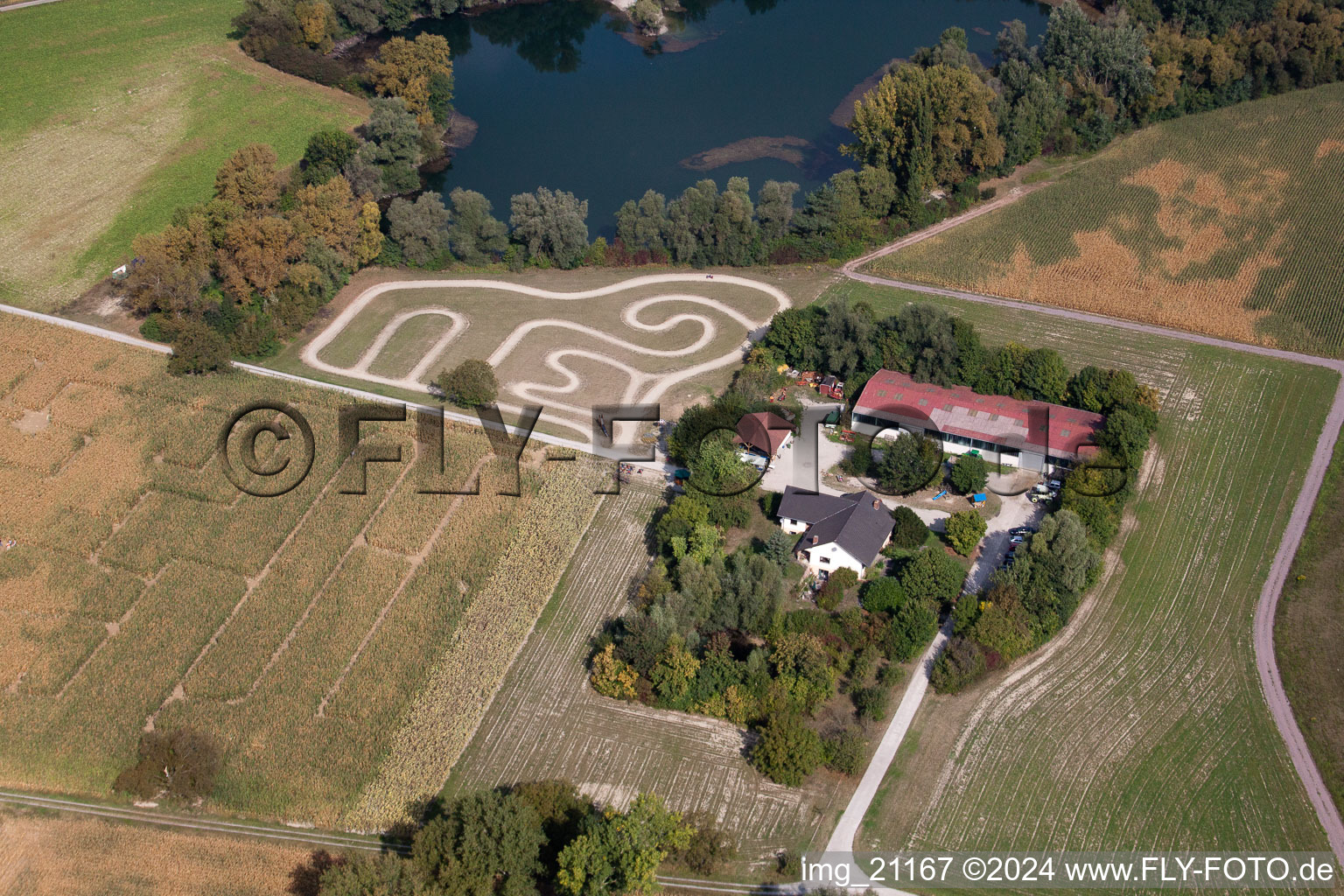 Aerial view of Leimersheim in the state Rhineland-Palatinate, Germany