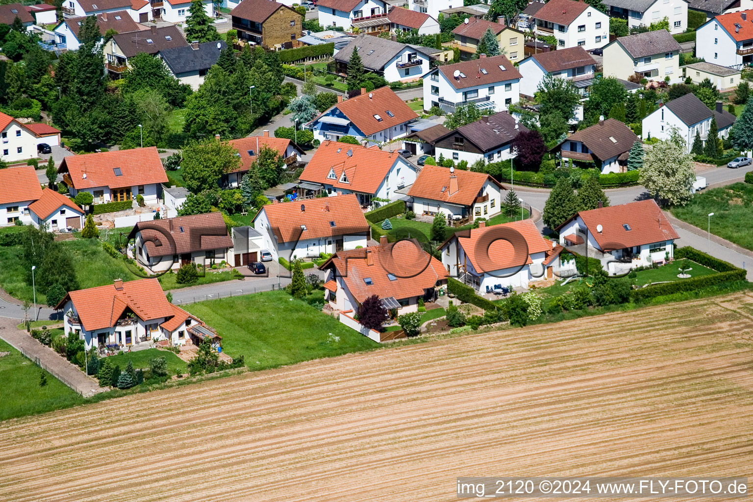 Aerial view of Klingbachstr in Steinweiler in the state Rhineland-Palatinate, Germany