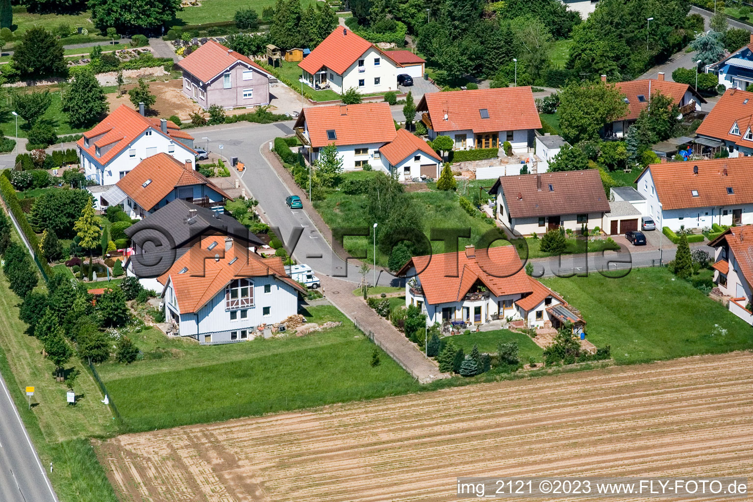 Aerial photograpy of Klingbachstr in Steinweiler in the state Rhineland-Palatinate, Germany